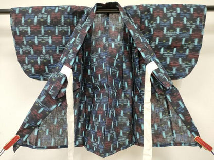 平和屋着物[]久留米絣　単衣　女の子　子供　３歳　絣文様　綿　逸品　DABC5238ma