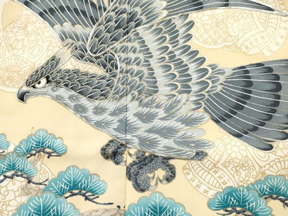 平和屋着物[]七五三　男の子　子供　羽織　駒刺繍　鷹　鷲　龍　兜　松文　金彩　DABC5242ma
