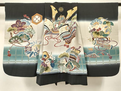 平和屋着物[]七五三 男の子 子供 羽織 龍 兜 笹松文 暈し染め 金銀彩 逸品 DABC5243ma