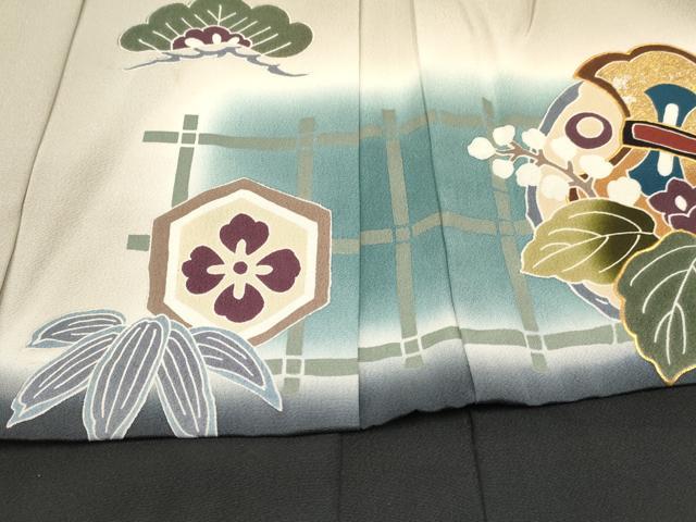 平和屋着物[]七五三　男の子　子供　羽織　龍　兜　笹松文　暈し染め　金銀彩　逸品　DABC5243ma