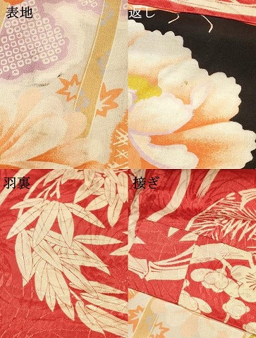 平和屋着物[]アンティーク　大正ロマン　七五三　女の子　子供　３歳　羽織　草花文　黒地　逸品　DABC5244ma