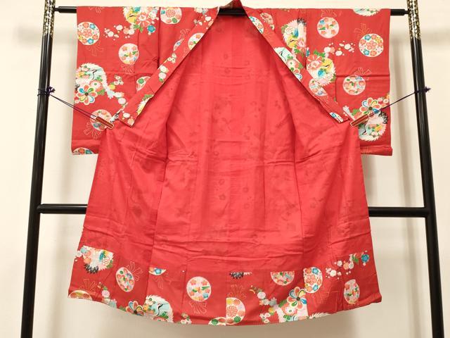 平和屋着物[]アンティーク　大正ロマン　女の子　子供　長襦袢　袷　折り鶴　飛鶴花丸文　DABC5245ma