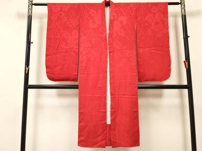 平和屋着物[]女の子　子供　長襦袢　袷　草花地紋　猩々緋色　逸品　DABC5246ma