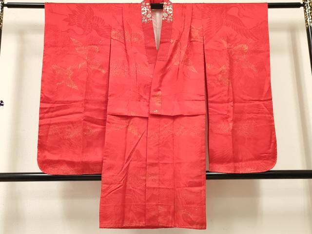 平和屋着物[]アンティーク　大正ロマン　女の子　子供　長襦袢　袷　飛鶴松文　半衿刺繍　逸品　DABC5248ma