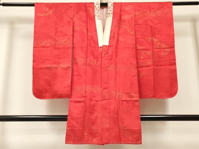 平和屋着物[]アンティーク 大正ロマン 女の子 子供 長襦袢 袷 飛鶴松文 金彩 半衿刺繍 逸品 DABC5249ma