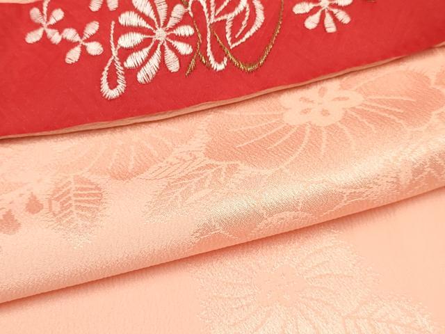 平和屋着物[]女の子　子供　長襦袢　無双仕立て　辻が花地紋　シェルピンク色　洗える着物　DABC5250ma