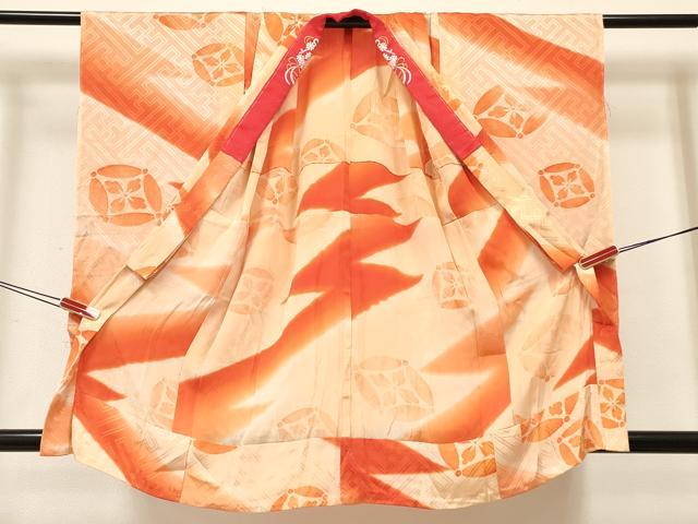 平和屋着物[]女の子　子供　長襦袢　無双仕立て　七宝花文　暈し染め　半衿刺繍　逸品　DABC5251ma