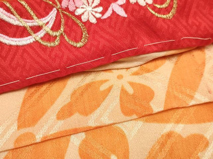 平和屋着物[]女の子　子供　長襦袢　無双仕立て　七宝花文　暈し染め　半衿刺繍　逸品　DABC5251ma