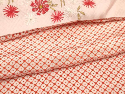 平和屋着物[]女の子　子供　長襦袢　無双仕立て　鹿の子文様　半衿刺繍　洗える着物　DABC5253ma