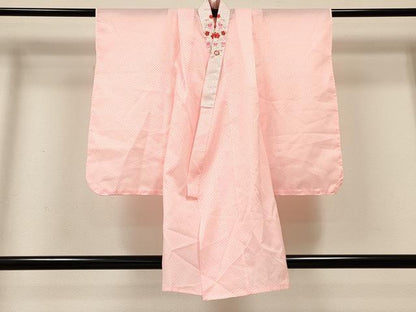 平和屋着物[]女の子　子供　長襦袢　単衣　鹿の子文様　半衿刺繍　洗える着物　DABC5254ma