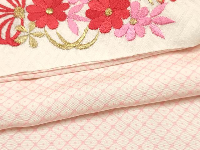 平和屋着物[]女の子　子供　長襦袢　無双仕立て　鹿の子文様　半衿刺繍　洗える着物　DABC5259ma