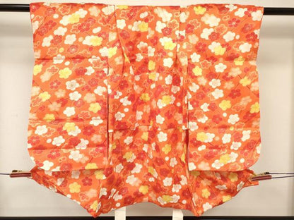 平和屋着物[]七五三　女の子　３歳　祝着　三つ身　長襦袢(無双仕立て・半衿刺繍)セット　枝梅文　金彩　逸品　DABC5264ma