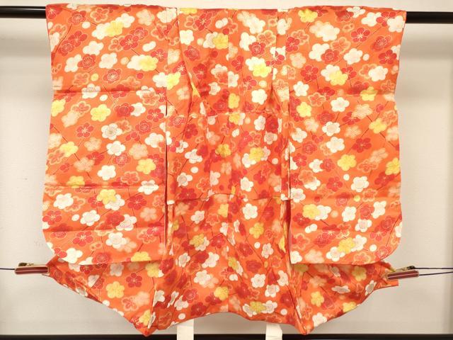 平和屋着物[]七五三　女の子　３歳　祝着　三つ身　長襦袢(無双仕立て・半衿刺繍)セット　枝梅文　金彩　逸品　DABC5264ma