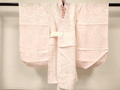平和屋着物[]七五三　女の子　３歳　祝着　三つ身　長襦袢(無双仕立て・半衿刺繍)セット　枝梅文　金彩　逸品　DABC5264ma