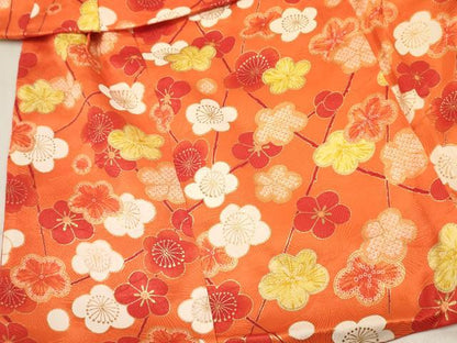 平和屋着物[]七五三　女の子　３歳　祝着　三つ身　長襦袢(無双仕立て・半衿刺繍)セット　枝梅文　金彩　逸品　DABC5264ma