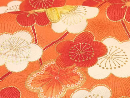 平和屋着物[]七五三　女の子　３歳　祝着　三つ身　長襦袢(無双仕立て・半衿刺繍)セット　枝梅文　金彩　逸品　DABC5264ma