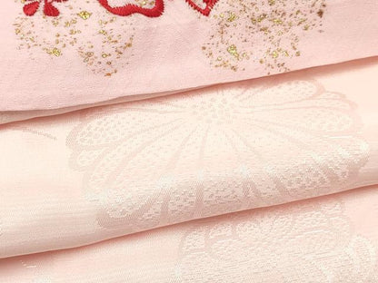 平和屋着物[]七五三　女の子　３歳　祝着　三つ身　長襦袢(無双仕立て・半衿刺繍)セット　枝梅文　金彩　逸品　DABC5264ma