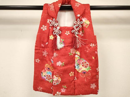 平和屋着物[]七五三　女の子　３歳　祝着　三つ身　長襦袢(単衣・半衿刺繍)・被布セット　雪輪鞠花文　金彩　逸品　DABC5265ma