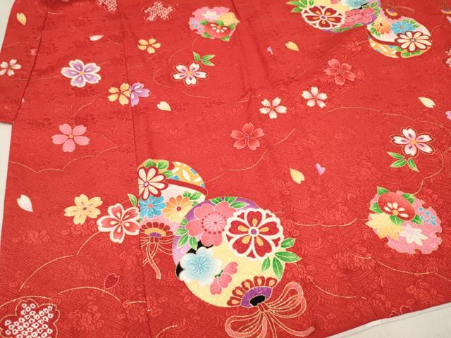 平和屋着物[]七五三　女の子　３歳　祝着　三つ身　長襦袢(単衣・半衿刺繍)・被布セット　雪輪鞠花文　金彩　逸品　DABC5265ma