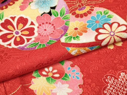 平和屋着物[]七五三　女の子　３歳　祝着　三つ身　長襦袢(単衣・半衿刺繍)・被布セット　雪輪鞠花文　金彩　逸品　DABC5265ma