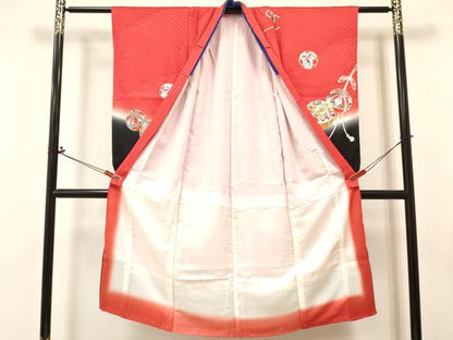 平和屋着物[]七五三　女の子　７歳　祝着　四つ身　襦袢(無双仕立て・半衿刺繍)セット　鞠花文　暈し染め　金銀彩　逸品　DABC5267ma