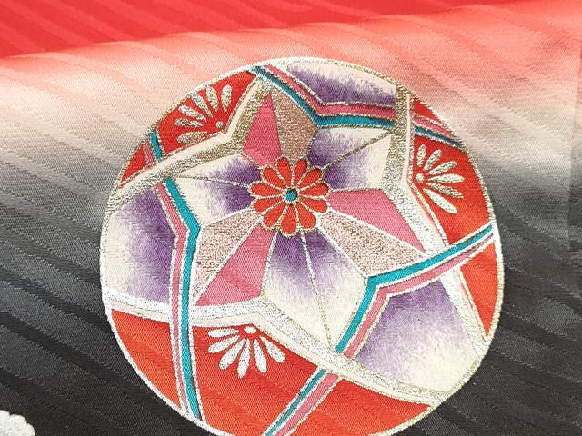 平和屋着物[]七五三　女の子　７歳　祝着　四つ身　襦袢(無双仕立て・半衿刺繍)セット　鞠花文　暈し染め　金銀彩　逸品　DABC5267ma