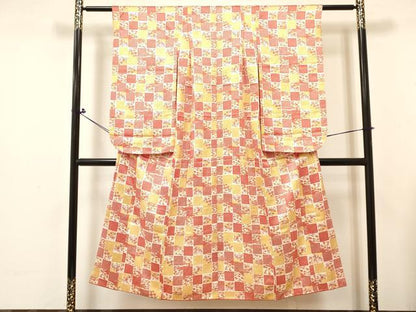 平和屋着物∵女の子　十三参り　子供　祝着・長襦袢(無双仕立て・半衿刺繍)セット　松竹梅　市松文様　逸品　DABC5268ma