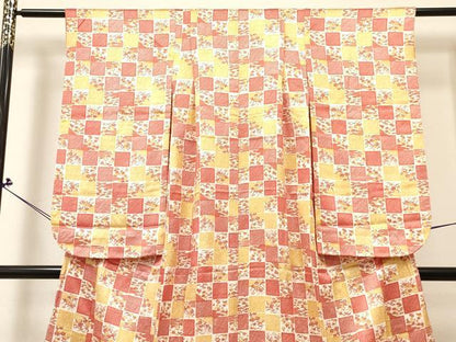 平和屋着物∵女の子　十三参り　子供　祝着・長襦袢(無双仕立て・半衿刺繍)セット　松竹梅　市松文様　逸品　DABC5268ma
