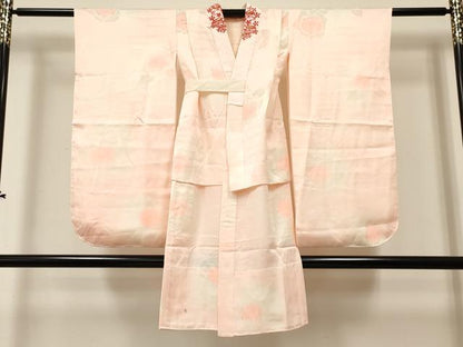 平和屋着物∵女の子　十三参り　子供　祝着・長襦袢(無双仕立て・半衿刺繍)セット　松竹梅　市松文様　逸品　DABC5268ma