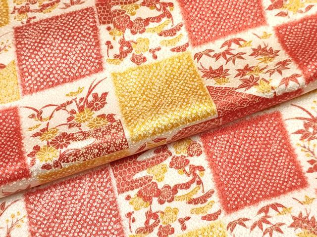平和屋着物∵女の子　十三参り　子供　祝着・長襦袢(無双仕立て・半衿刺繍)セット　松竹梅　市松文様　逸品　DABC5268ma