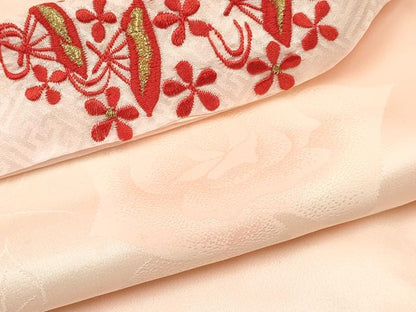 平和屋着物∵女の子　十三参り　子供　祝着・長襦袢(無双仕立て・半衿刺繍)セット　松竹梅　市松文様　逸品　DABC5268ma