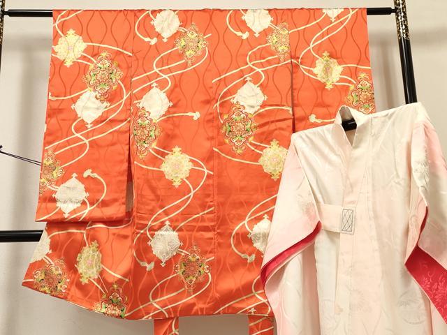 平和屋着物[]七五三　女の子　３歳　祝着　三つ身　長襦袢(袷)セット　花菱文　金彩　逸品　DABC5269ma