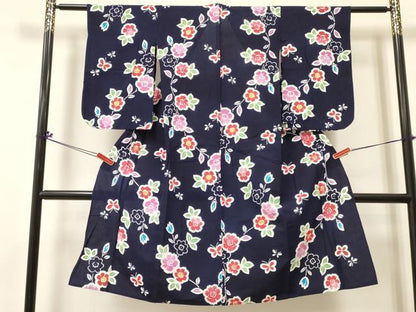 平和屋着物∴夏物 浴衣 女の子 子供 ７歳 花蝶文 綿 逸品 DABC5270ma