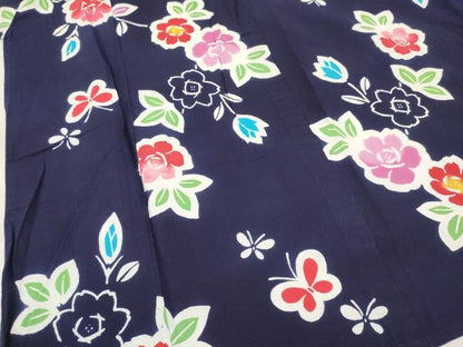 平和屋着物∴夏物 浴衣 女の子 子供 ７歳 花蝶文 綿 逸品 DABC5270ma