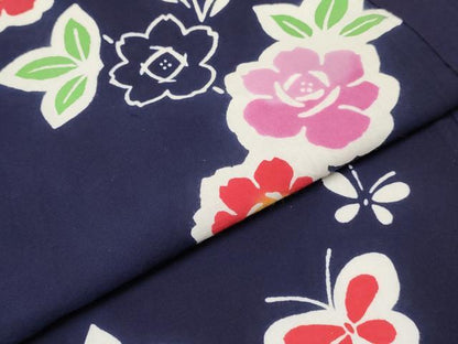 平和屋着物∴夏物 浴衣 女の子 子供 ７歳 花蝶文 綿 逸品 DABC5270ma