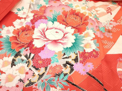平和屋着物[]七五三　女の子　３歳　祝着　三つ身　襦袢付き　花車文　金彩　逸品　DABC5272ma