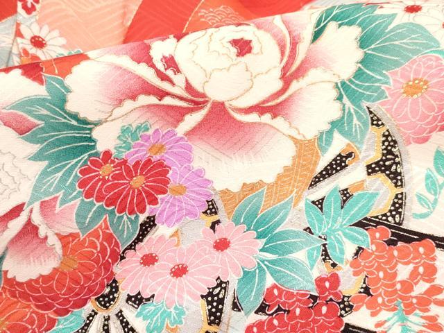 平和屋着物[]七五三　女の子　３歳　祝着　三つ身　襦袢付き　花車文　金彩　逸品　DABC5272ma