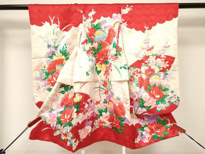 平和屋着物[]七五三　女の子　３歳　祝着　三つ身　地紙鴛鴦花文　金彩　逸品　DABC5273ma