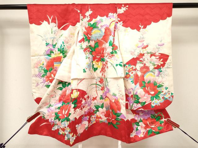 平和屋着物[]七五三　女の子　３歳　祝着　三つ身　地紙鴛鴦花文　金彩　逸品　DABC5273ma