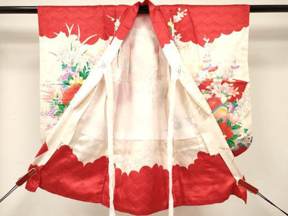 平和屋着物[]七五三　女の子　３歳　祝着　三つ身　地紙鴛鴦花文　金彩　逸品　DABC5273ma