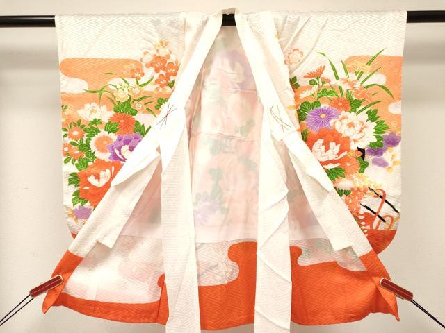 平和屋着物[]七五三　女の子　３歳　祝着　三つ身　駒刺繍　花車文　金彩　DABC5274ma