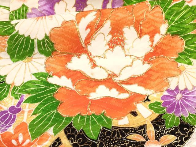 平和屋着物[]七五三　女の子　３歳　祝着　三つ身　駒刺繍　花車文　金彩　DABC5274ma