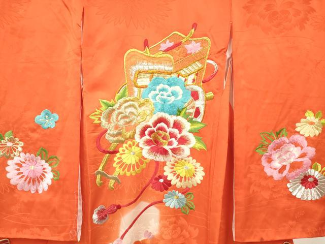 平和屋着物[]七五三　女の子　３歳　祝着　三つ身　総刺繍　御所車花文　金銀糸　逸品　DABC5275ma