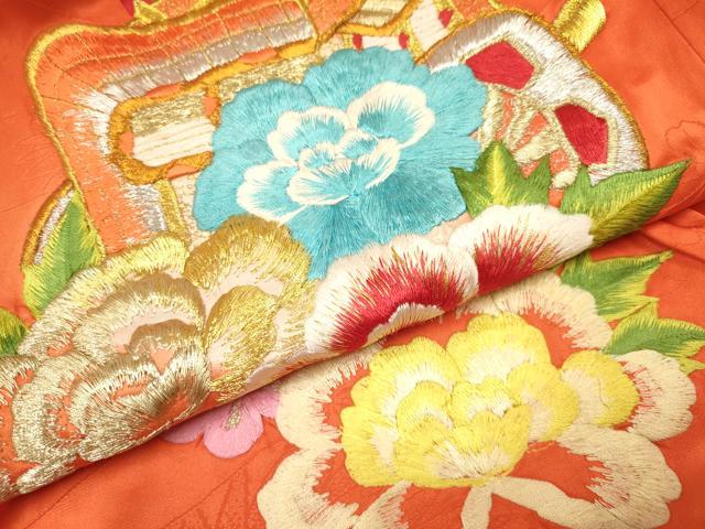 平和屋着物[]七五三　女の子　３歳　祝着　三つ身　総刺繍　御所車花文　金銀糸　逸品　DABC5275ma