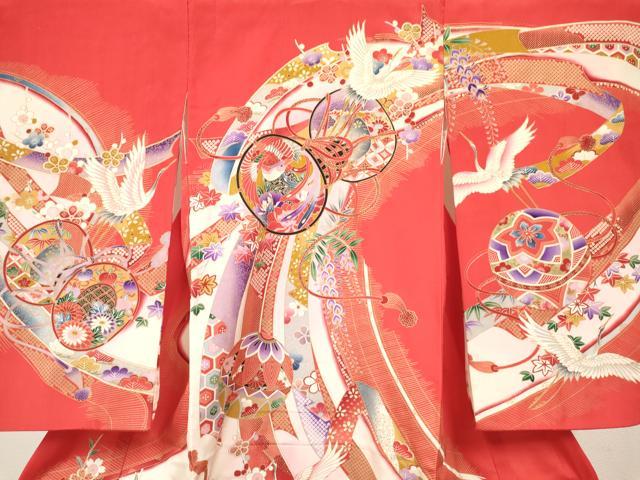 平和屋着物[]七五三　女の子　３歳　祝着　三つ身　鼓　飛鶴　鞠花鳥文　暈し染め　金彩　逸品　DABC5276ma