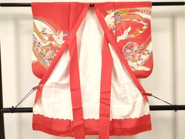 平和屋着物[]七五三　女の子　３歳　祝着　三つ身　鼓　飛鶴　鞠花鳥文　暈し染め　金彩　逸品　DABC5276ma