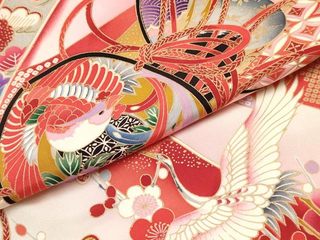 平和屋着物[]七五三　女の子　３歳　祝着　三つ身　鼓　飛鶴　鞠花鳥文　暈し染め　金彩　逸品　DABC5276ma