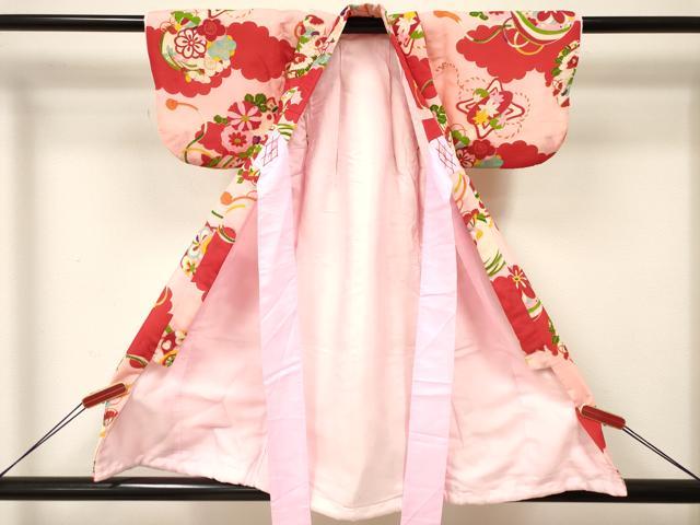 平和屋着物[]アンティーク　大正ロマン　七五三　女の子　３歳　祝着　三つ身　糸車鞠花丸文　逸品　DABC5278ma