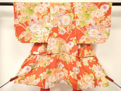 平和屋着物[]アンティーク　大正ロマン　七五三　女の子　３歳　祝着　三つ身　草花文　逸品　DABC5280ma
