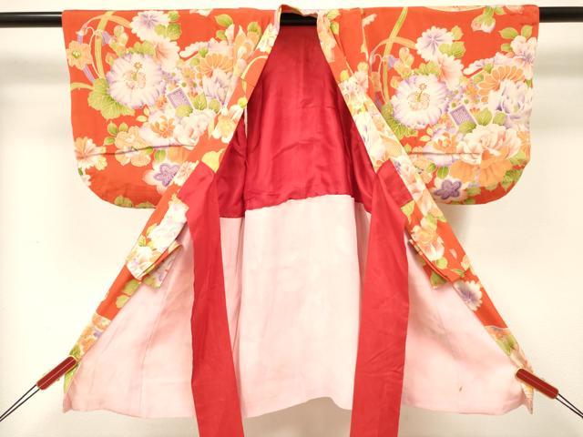 平和屋着物[]アンティーク　大正ロマン　七五三　女の子　３歳　祝着　三つ身　草花文　逸品　DABC5280ma